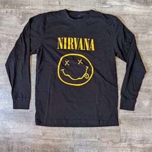 NIRVANA Long Sleeve Black Shirt with Yellow Smile Logo M/L